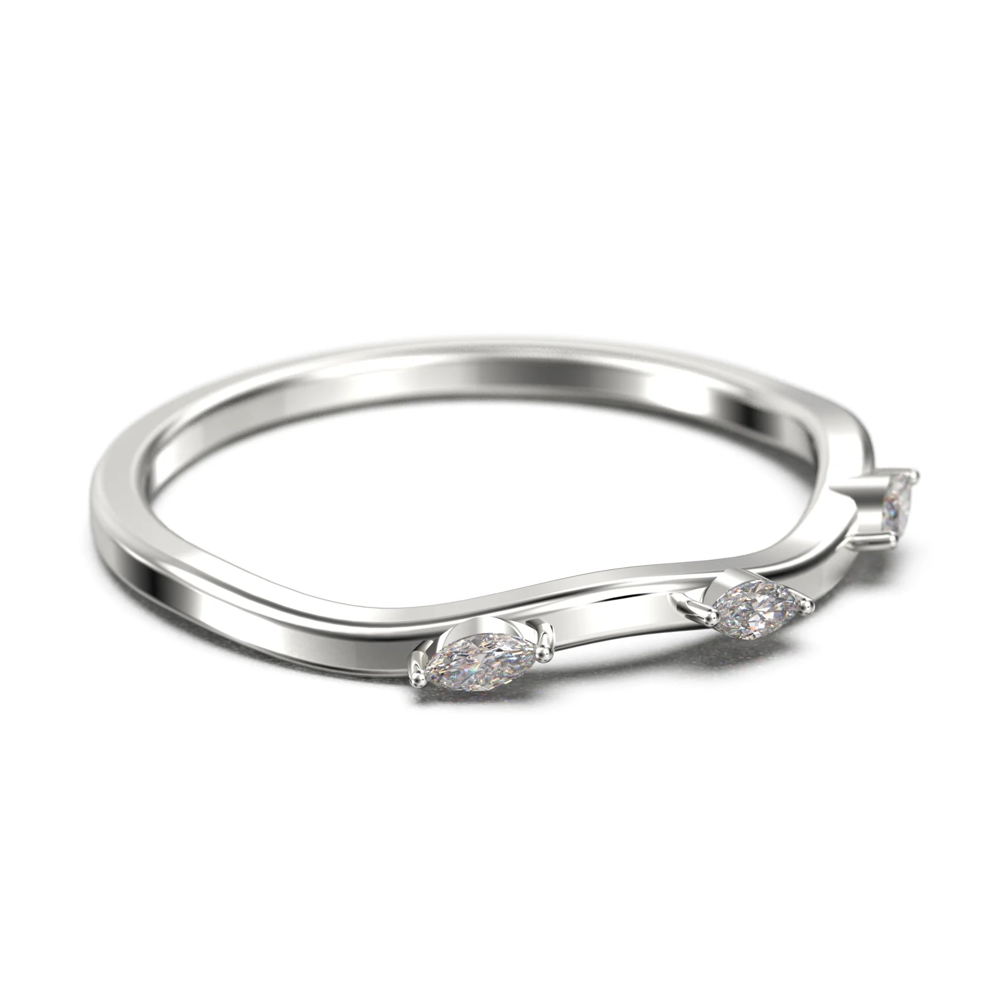 Marquise Cut Diamond Moissanite 925 Sterling Silver Wedding Band D228