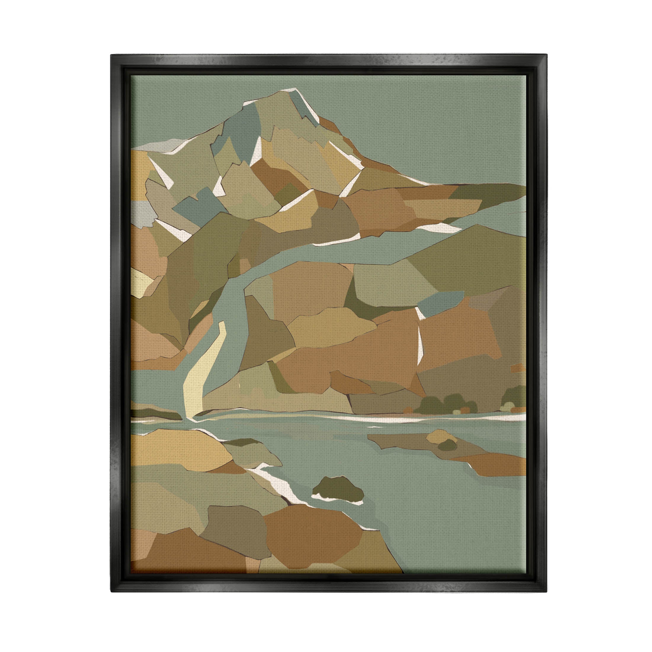 Abstract Mountain River Graphic Art Jet Black Floating Framed Canvas Print Wall Art W219