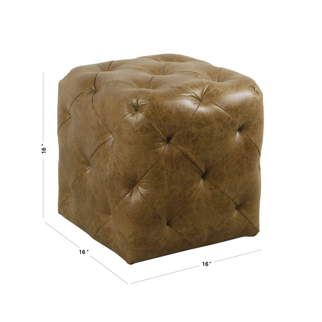 Distressed Brown Faux Leather Ottoman O4085