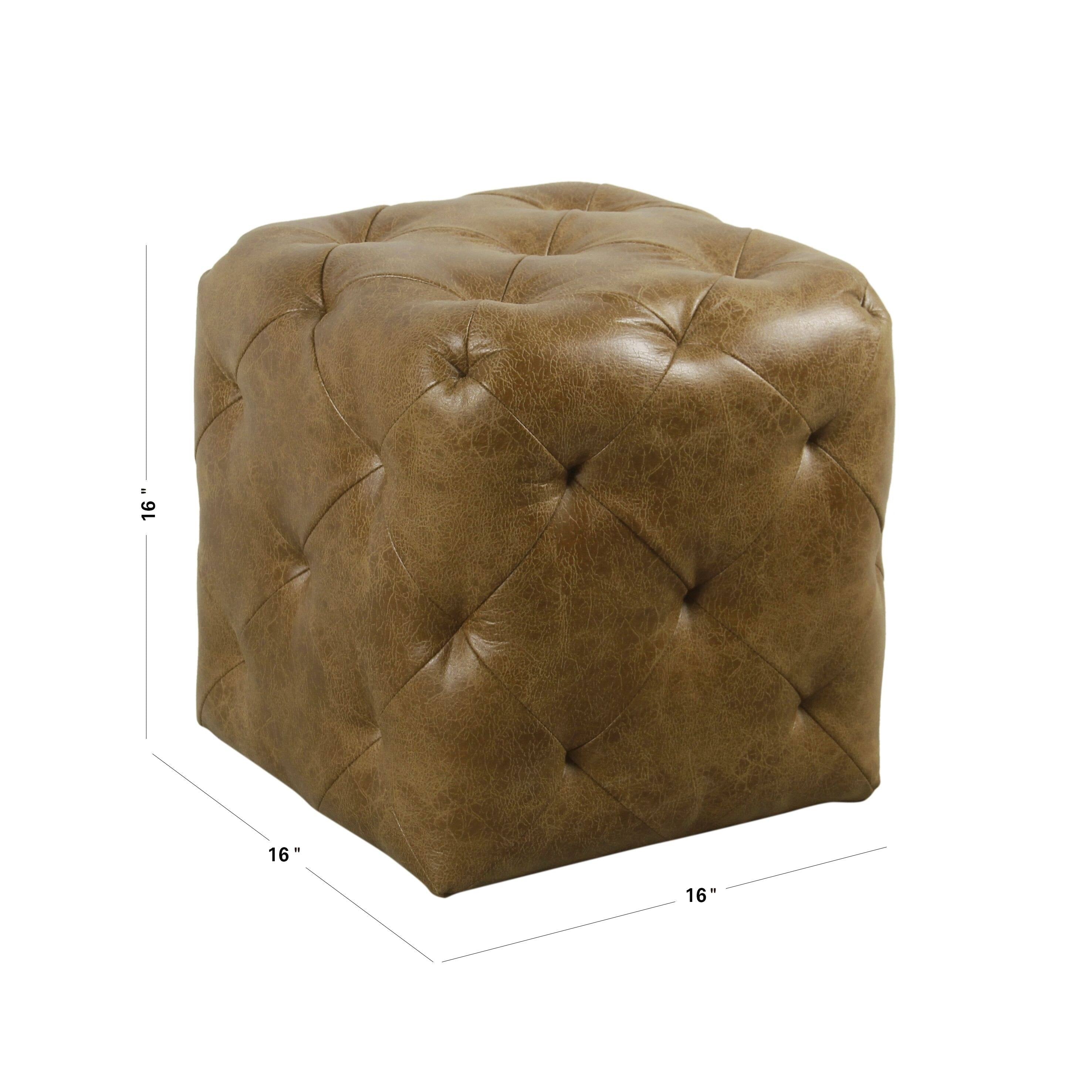 Distressed Brown Faux Leather Ottoman O4085