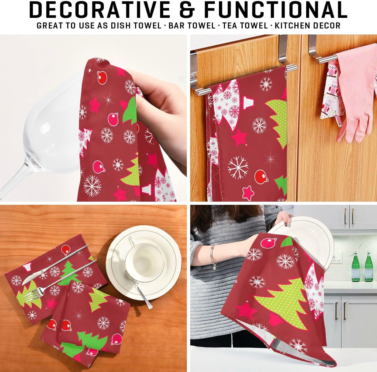 Red Green Kitchen Towels Set of 6 Dishcloths 28'' x 18'' I834