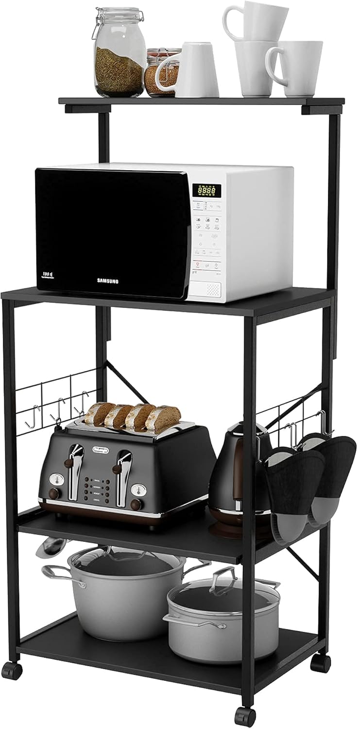 Gray 4 Tier Kitchen Bakers Rack with Storage Shelf and Oven Mitts N561