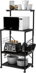 Gray 4 Tier Kitchen Bakers Rack with Storage Shelf and Oven Mitts N561