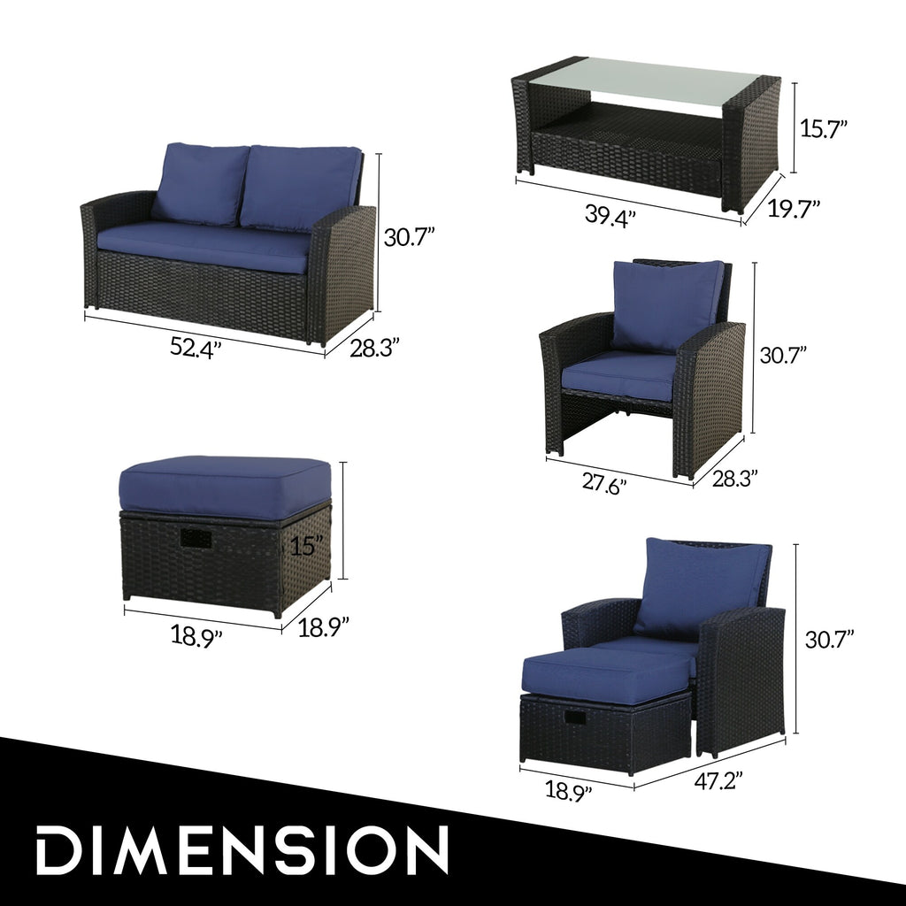 6-piece Rattan Wicker Outdoor Sectional Sofa I37983