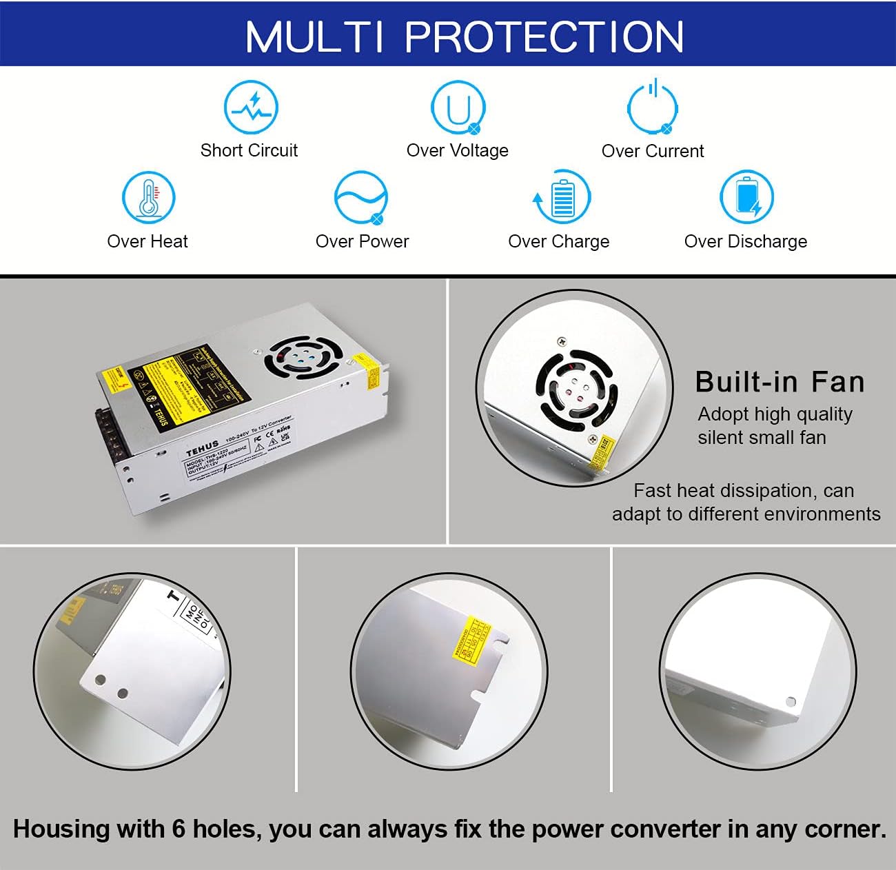 Switching Power Supply AC 110V/220V to DC 12V 40A 480W Power Adapter Transformer U64443