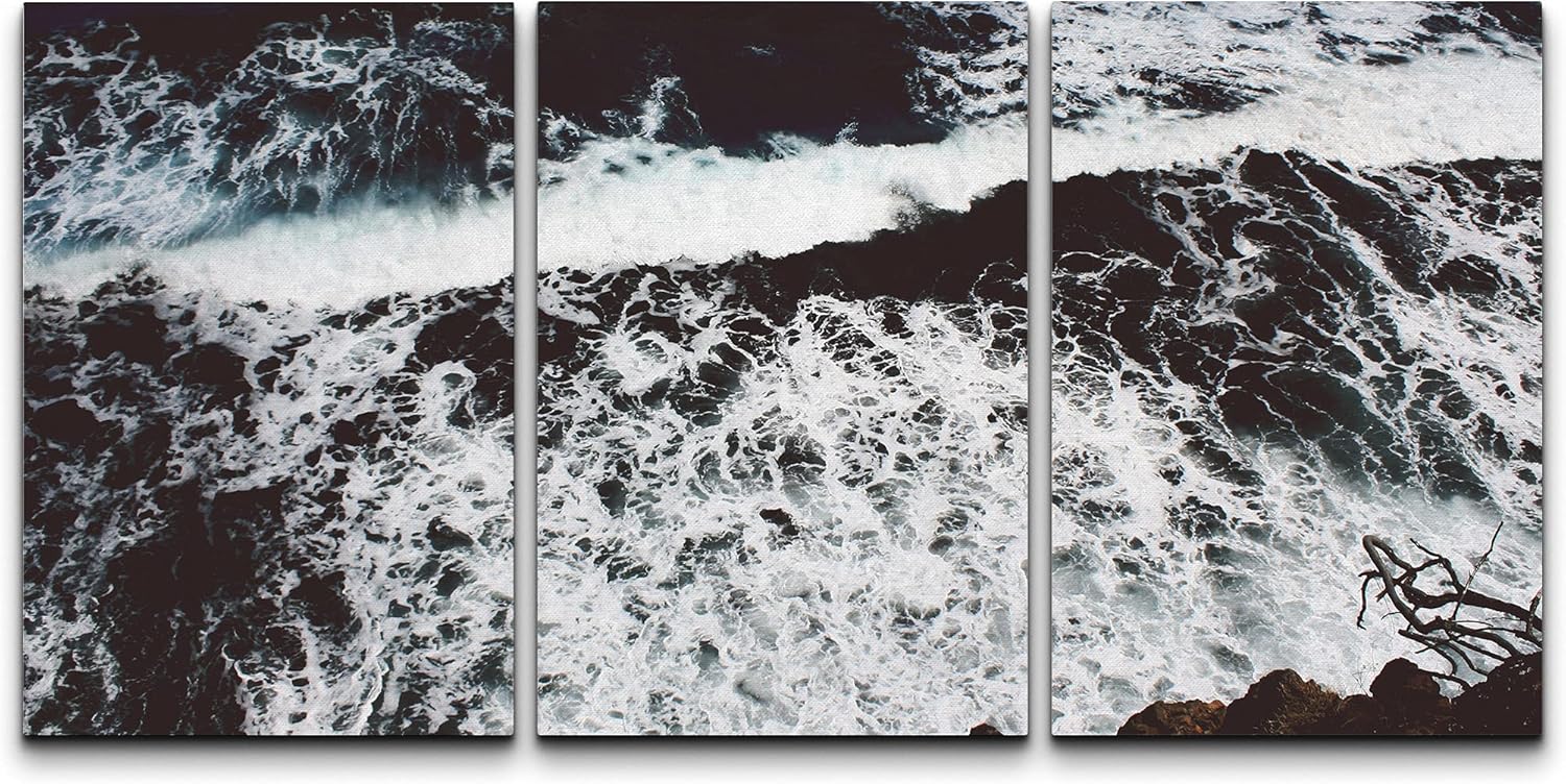 Canvas Print Wall Art Set Ocean Waves Marine Life Nautical Landscape Blue 16x24 x 3 R62973