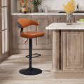 Retro Bar Stools, 360 Degree Swivel Height Adjustable, Faux Leather Steel Legs, Brown N576