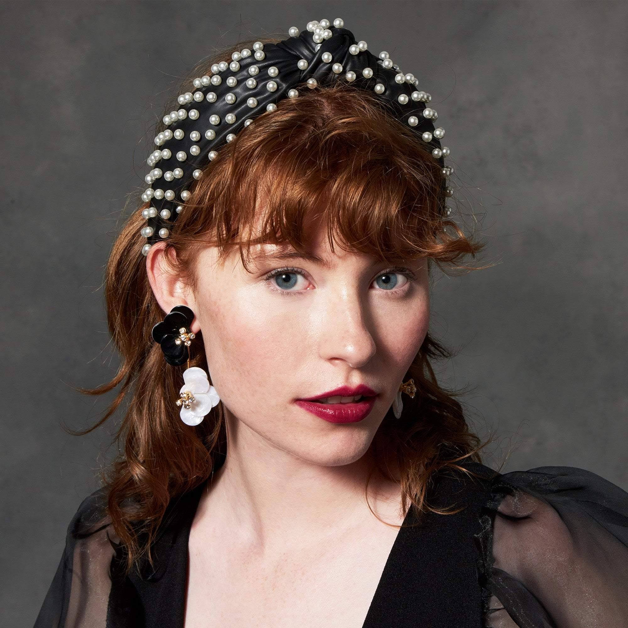Faux Leather Pearl Knotted Headband Y287