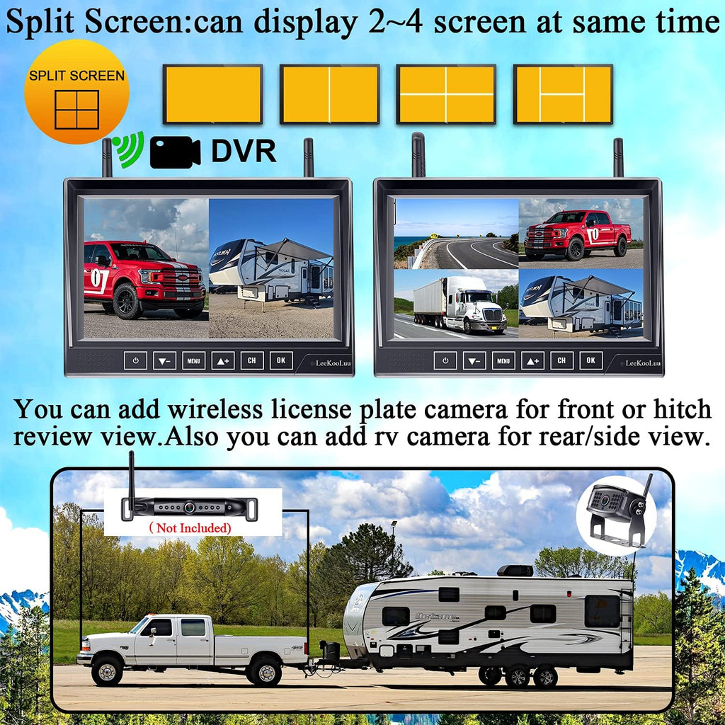 7'' LCD Split Screen 4 Channel Wireless Backup Camera Monitor F1078