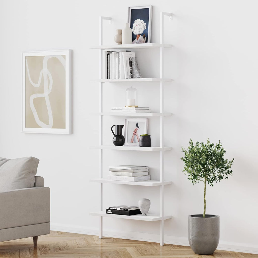 White/Gold 5-Shelf Ladder Bookcase P179