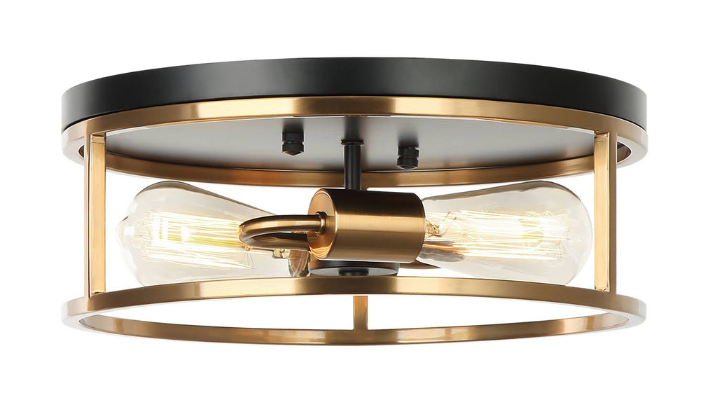 Two Light Flush Mount Black Aged Gold Brass U417308