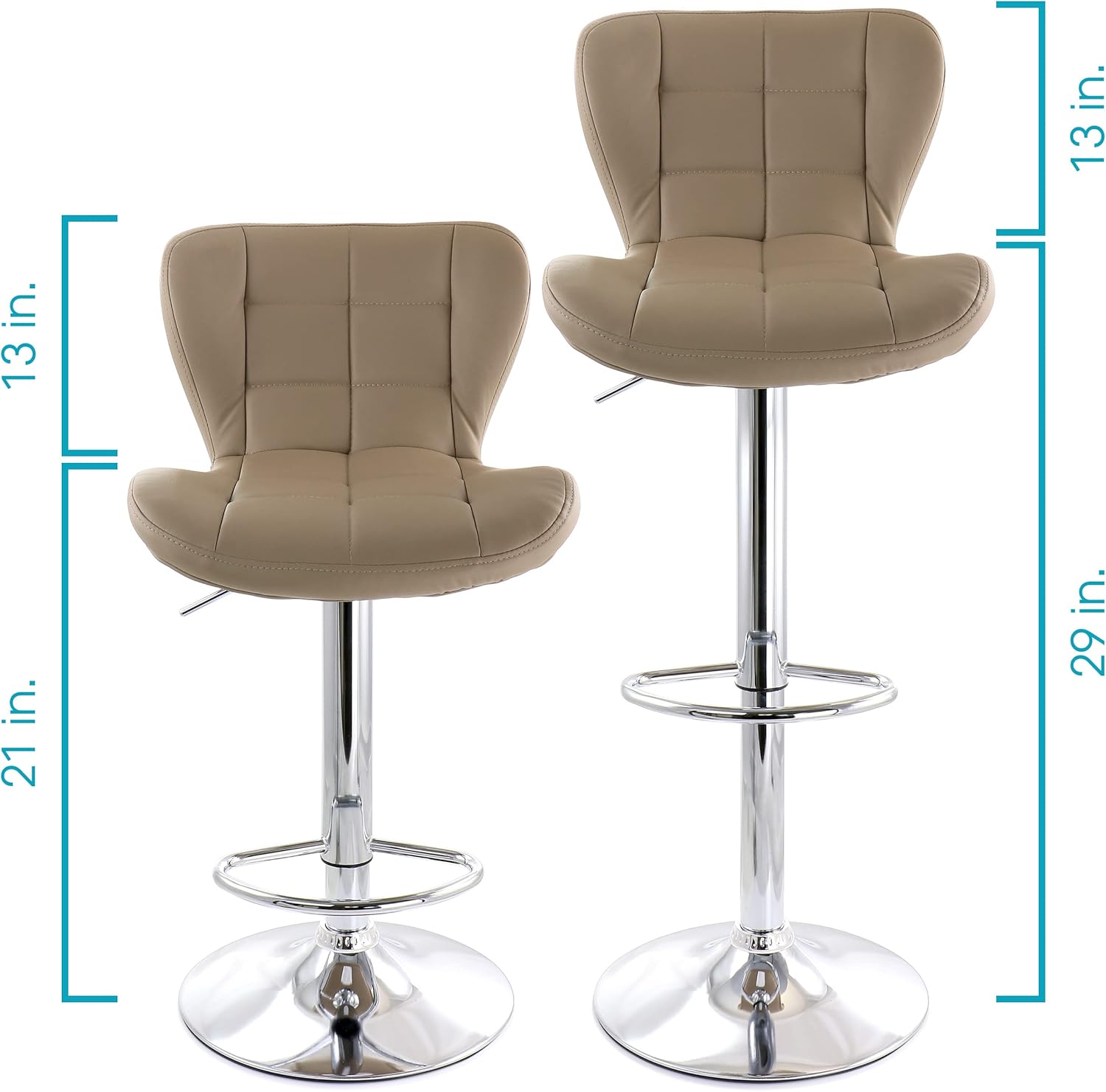 2 Piece Adjustable Faux Leather Bar Stool with Chrome Base K341813