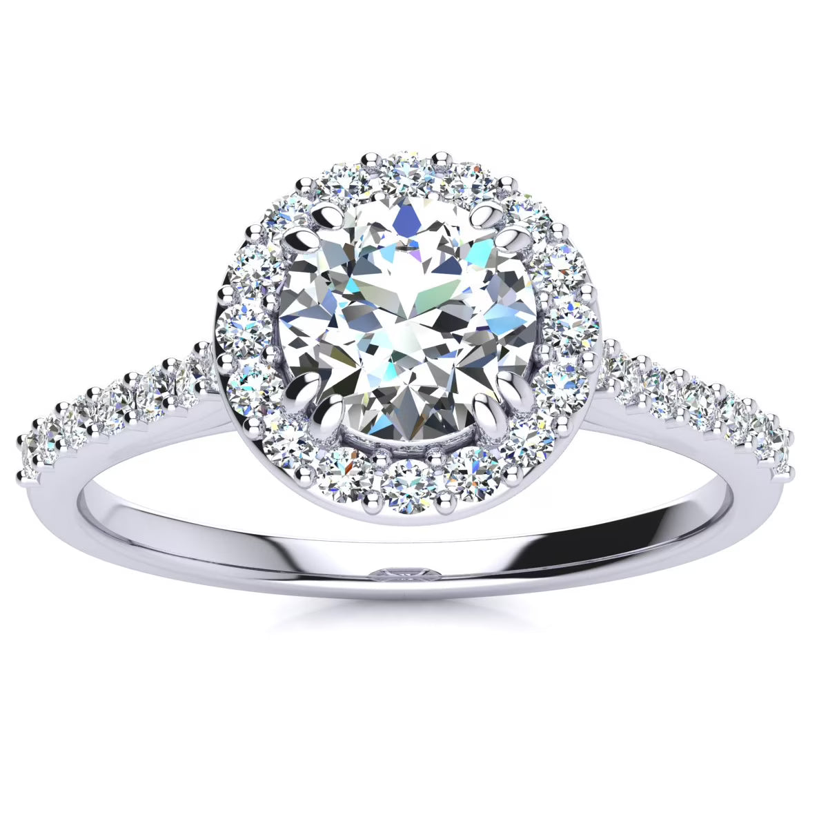 1 Carat Lab Grown Halo Diamond Engagement Ring In 14K White Gold N9266