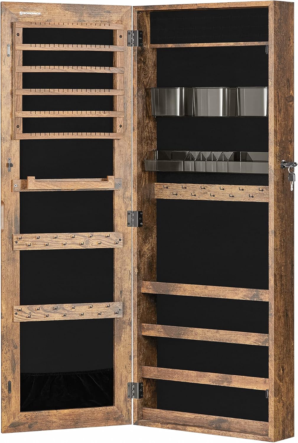 Lockable Wall-Mounted Jewelry Cabinet Armoire with 2 Plastic Trays P36545