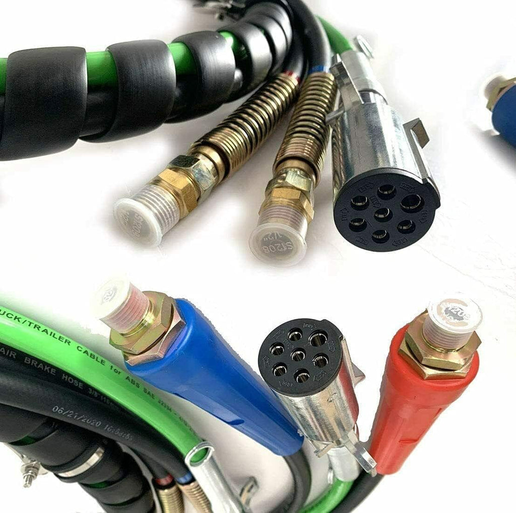 12FT 3 in 1 Wrap ABS Electrical and Rubber Air Line Hose Assemblies For Semi Truck Tractor Trailer R124072
