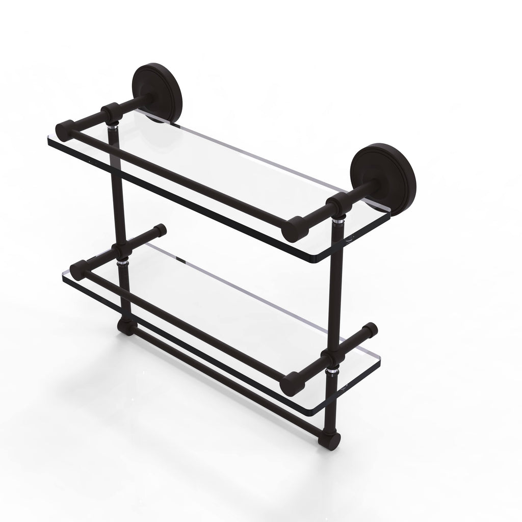 16 in. Gallery Double Glass Shelf with Towel Bar Oil Rubbed Bronze N3066