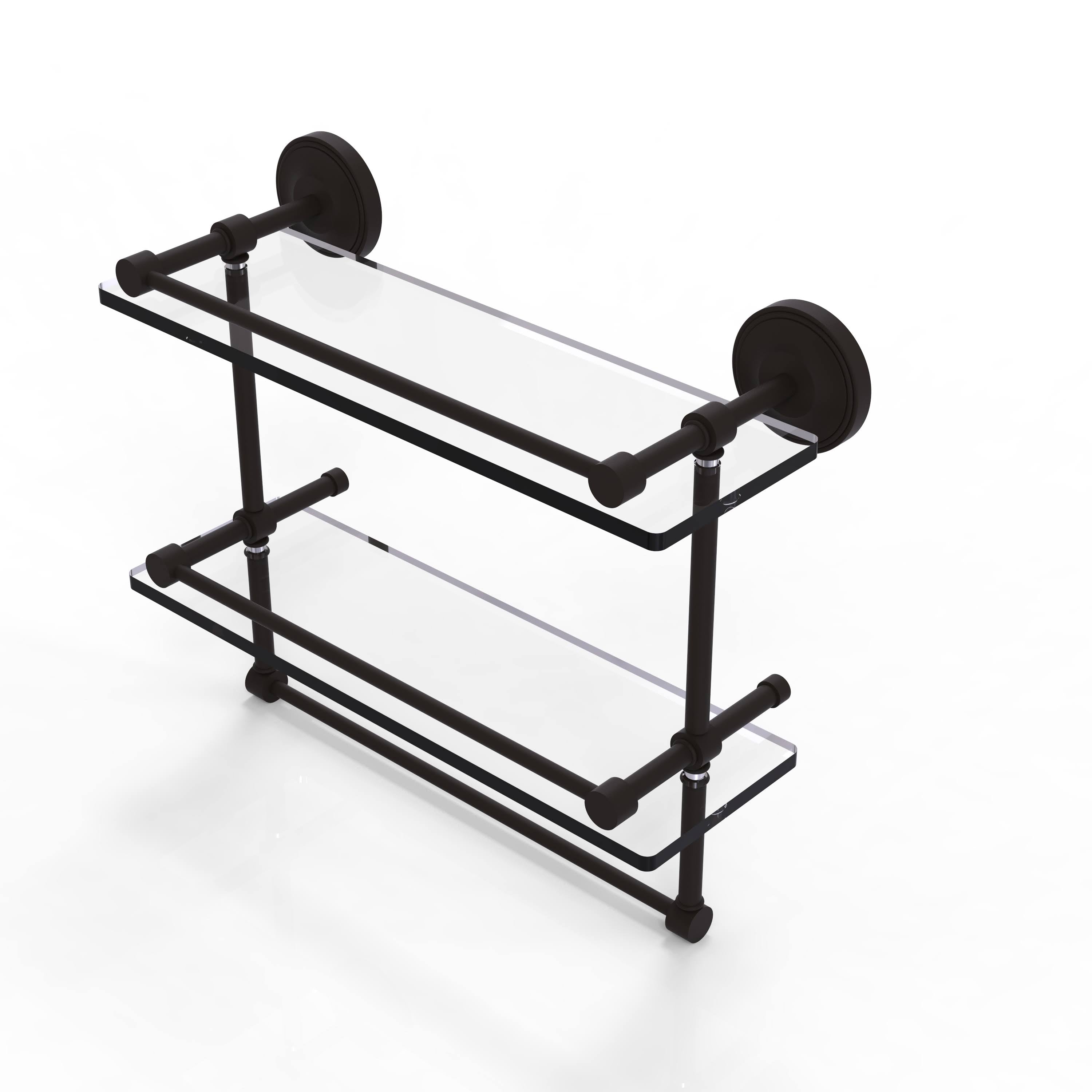 16 in. Gallery Double Glass Shelf with Towel Bar Oil Rubbed Bronze N3066