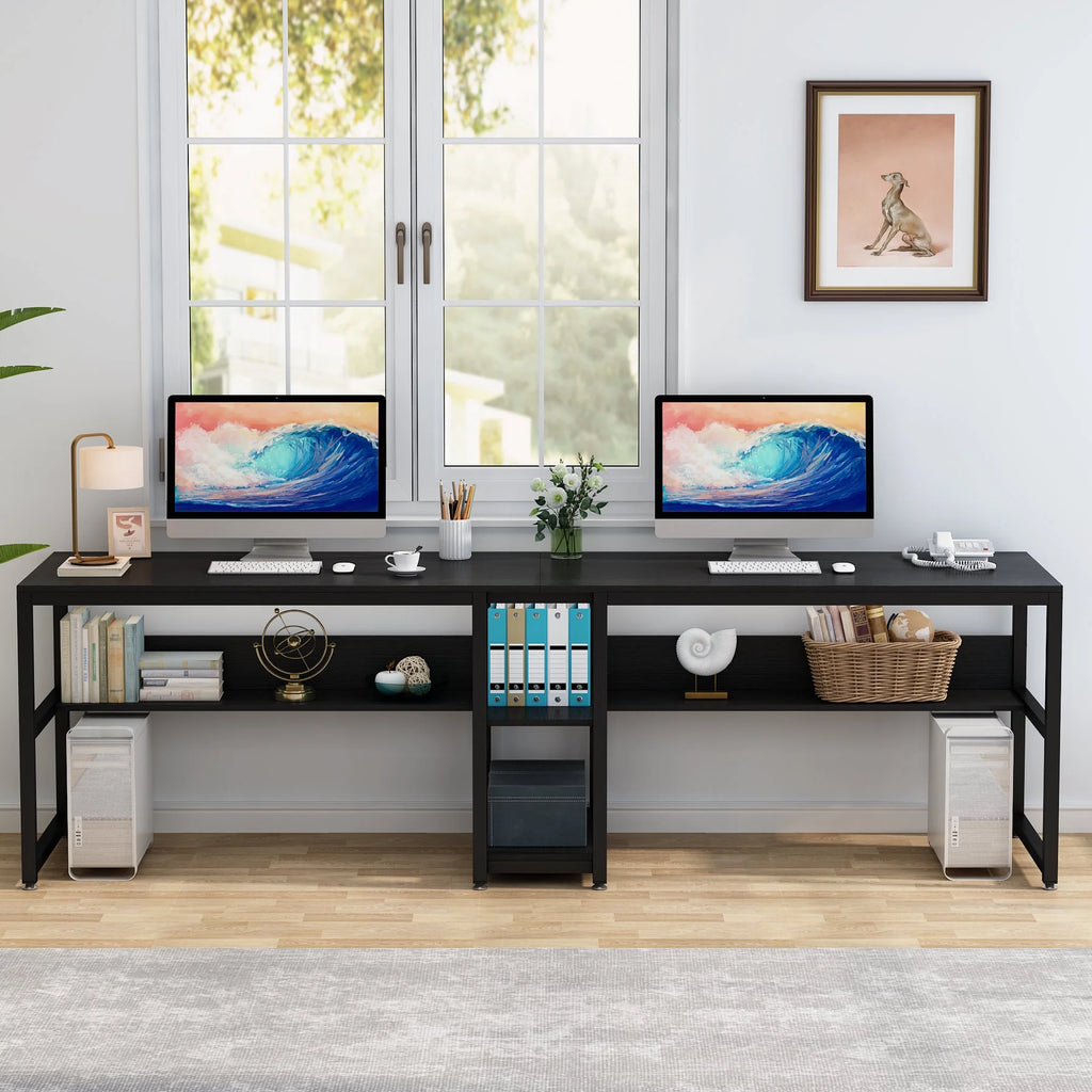 78.7" Double Desk with Shelf O13109