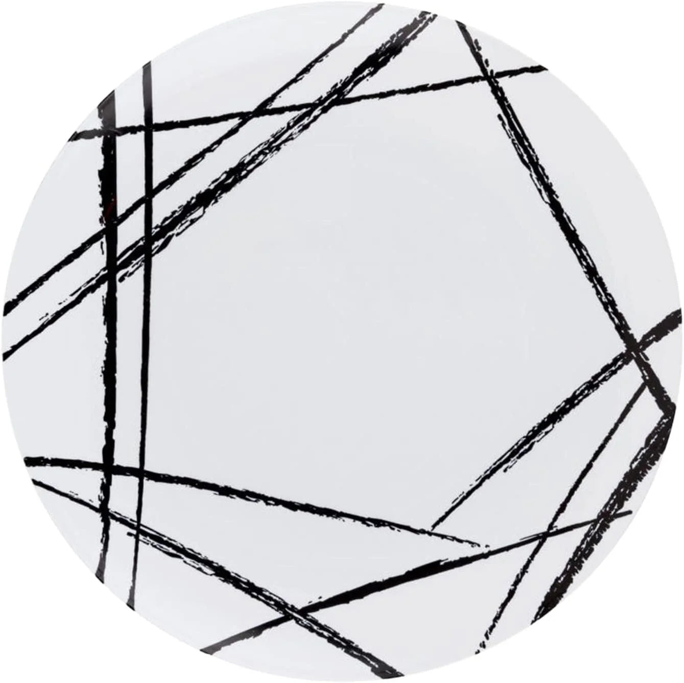 White Plastic Dinner Plates with Black Brush Design (110 Pack) I6574