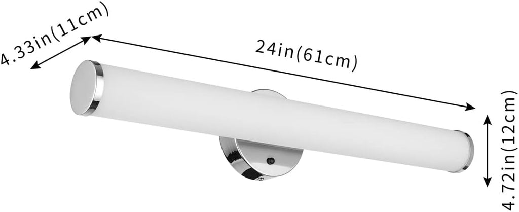 24in LED Vanity Light Dimmable Chromed Tube Cylinder Bar F7732