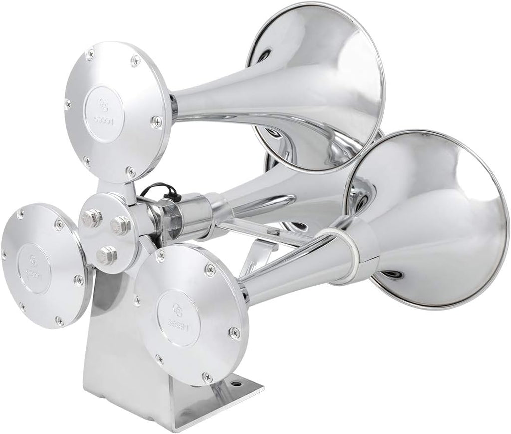 Chrome Heavy Duty Train Horn with Triple Brass Trumpet B531