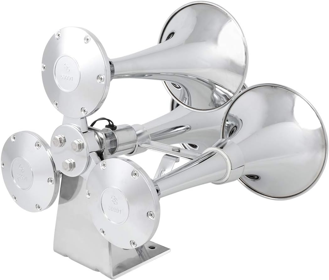 Chrome Heavy Duty Train Horn with Triple Brass Trumpet B531