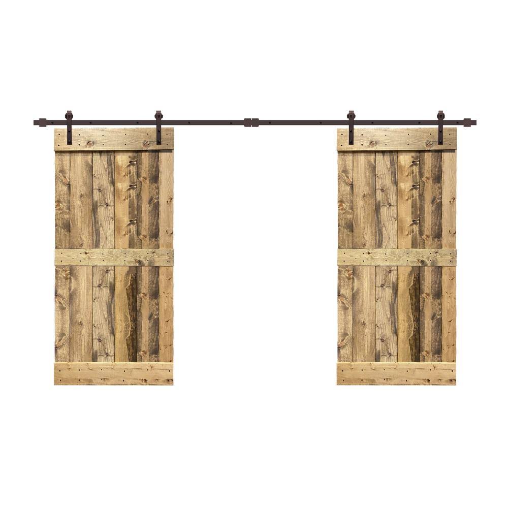 72 in. x 84 in. Solid Pine Wood Double Sliding Barn Door with Hardware Kit F627111