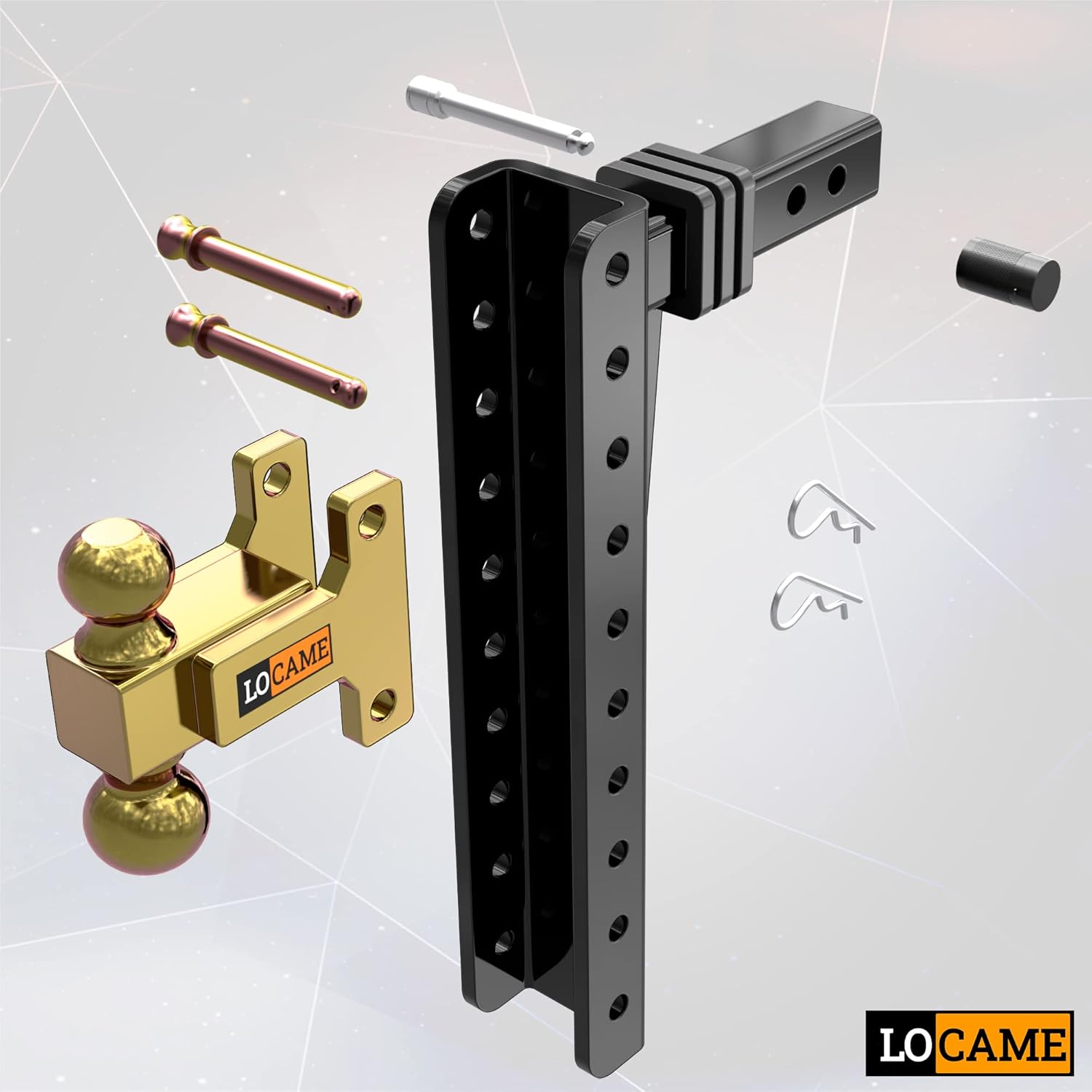 Adjustable Trailer Hitch, 2-Inch Receiver, 15-Inch Drop/Rise, 21,000 LBS GTW, Double Pins, Solid Ball Mount N428