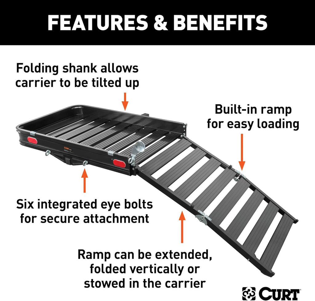 Black Aluminum Hitch Cargo Carrier with Ramp E9139
