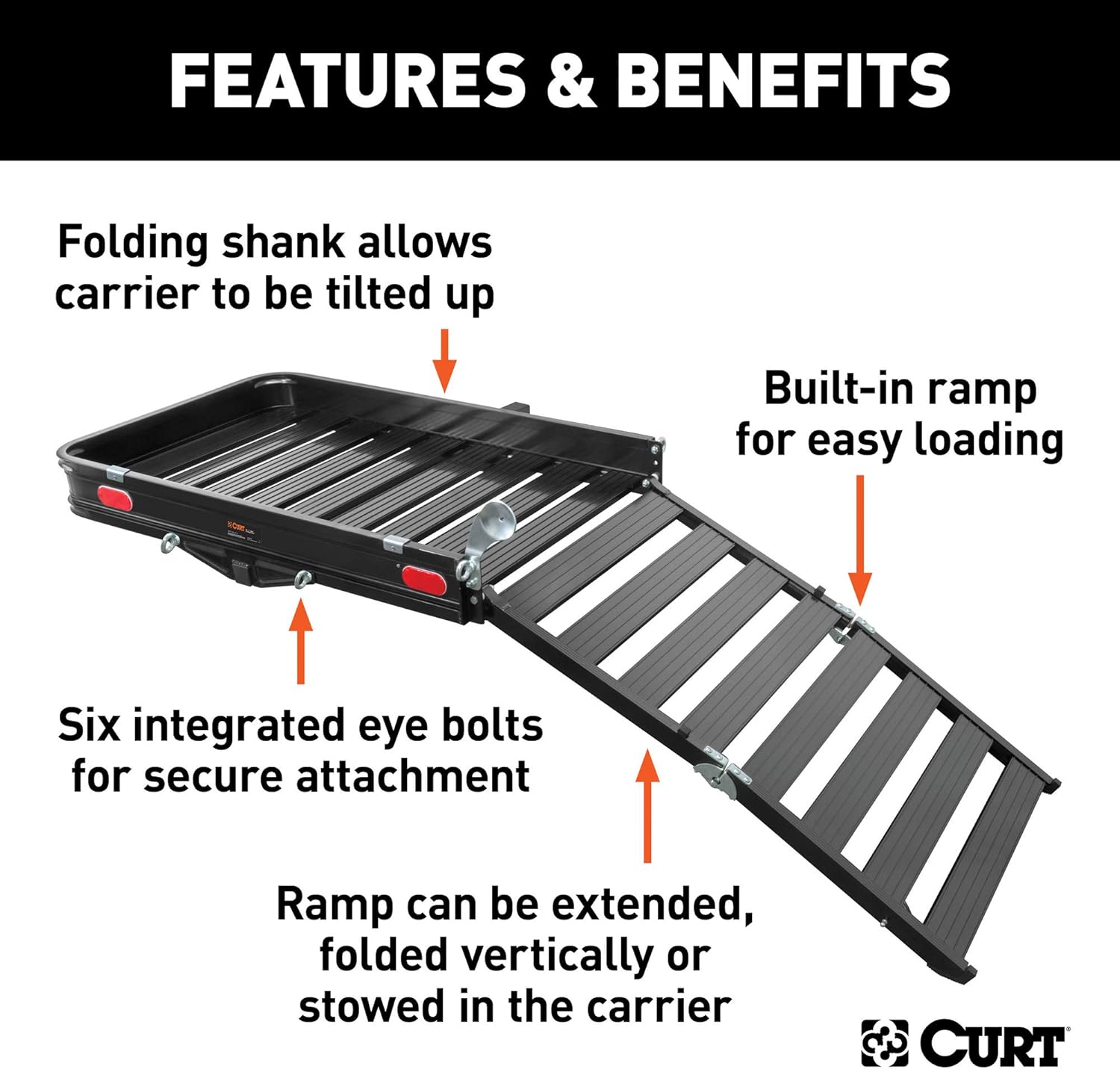 Black Aluminum Hitch Cargo Carrier with Ramp E9139